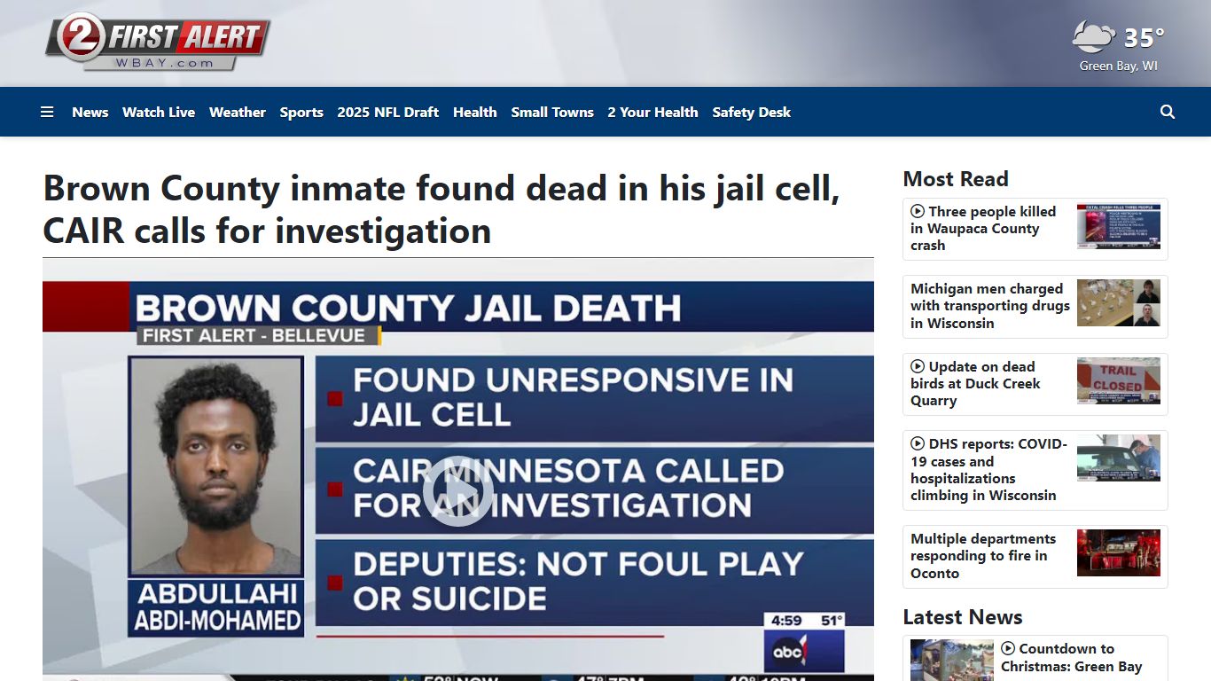 Brown County inmate found dead in his jail cell - WBAY